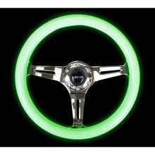 NRG Classic White Glowing Green Wood Grain w/ Chrome Center Steering Wheel - Universal | ST-015CH-GL