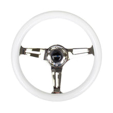 NRG Classic White Glowing Green Wood Grain w/ Chrome Center Steering Wheel - Universal | ST-015CH-GL