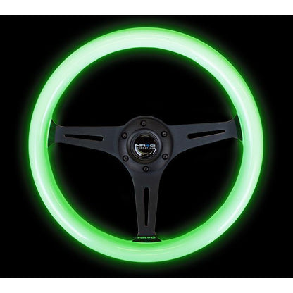 NRG Classic White Wood Glowing Green Grain Steering Wheel - Universal (ST-015BK-GL)-nrgST-015BK-GL-ST-015BK-GL-Dress Up Bolts-NRG-JDMuscle