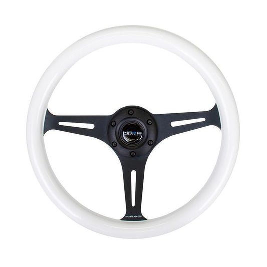 NRG Classic White Wood Glowing Green Grain Steering Wheel - Universal (ST-015BK-GL)-nrgST-015BK-GL-ST-015BK-GL-Dress Up Bolts-NRG-JDMuscle