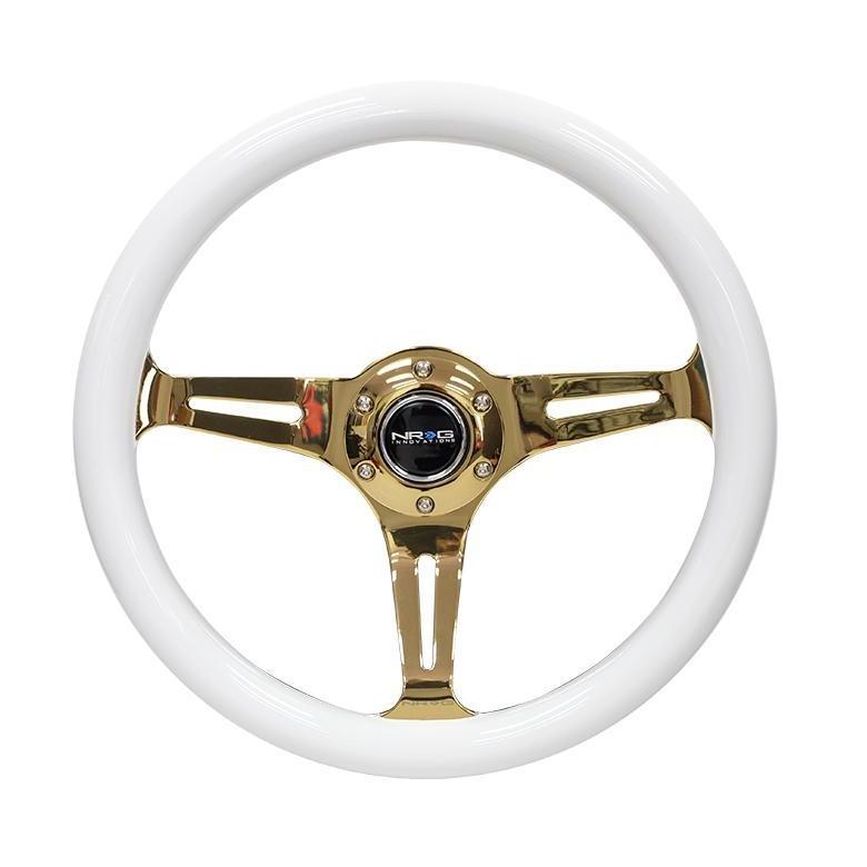 NRG Classic White Wood Grain w/ Chrome Gold Center Steering Wheel - Universal (ST-015CG-WT)-nrgST-015CG-WT-ST-015CG-WT-Steering Wheels-NRG-JDMuscle