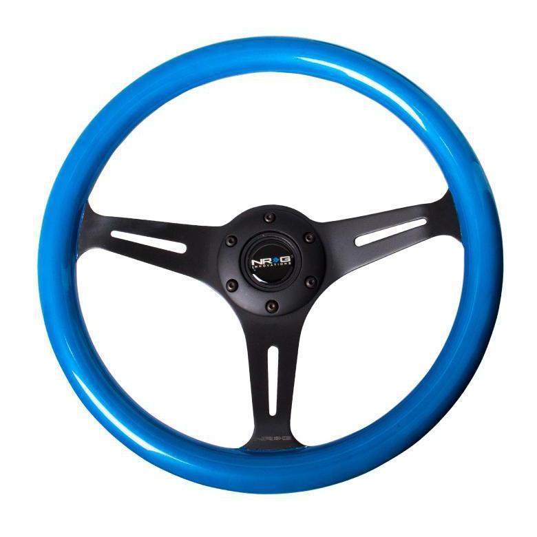 NRG Classic Wood Blue Grain w/ Black Center Steering Wheel - Universal (ST-015BK-BL)-nrgST-015BK-BL-ST-015BK-BL-Steering Wheels-NRG-JDMuscle