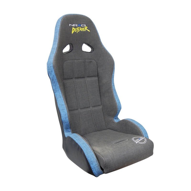 NRG Defender Seat/ Water Resistant Steel Frame Suspension - Gray w/ Blue Trim w/ Defender Logo - JDMuscleSeatsnrgDF-100GY-S