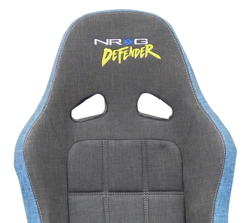 NRG Defender Seat/ Water Resistant Steel Frame Suspension - Gray w/ Blue Trim w/ Defender Logo - JDMuscleSeatsnrgDF-100GY-S