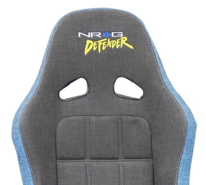 NRG Defender Seat/ Water Resistant Steel Frame Suspension - Gray w/ Blue Trim w/ Defender Logo - JDMuscleSeatsnrgDF-100GY-S