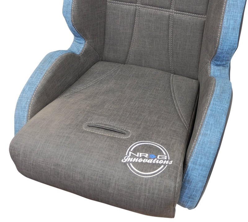 NRG Defender Seat/ Water Resistant Steel Frame Suspension - Gray w/ Blue Trim w/ Defender Logo - JDMuscleSeatsnrgDF-100GY-S