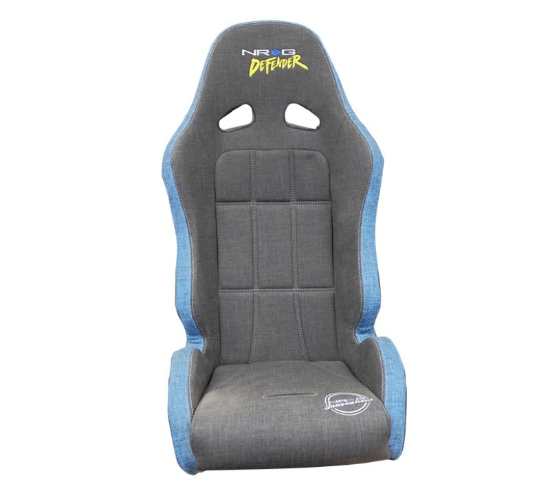 NRG Defender Seat/ Water Resistant Steel Frame Suspension - Gray w/ Blue Trim w/ Defender Logo - JDMuscleSeatsnrgDF-100GY-S