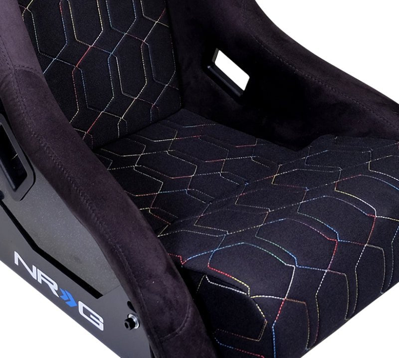 NRG FRP Bucket Seat | Black w/ Multi Color Geometric Pattern - Large | FRP-300-MGEO-BK - JDMuscleSeatsnrgFRP-300-MGEO-BK