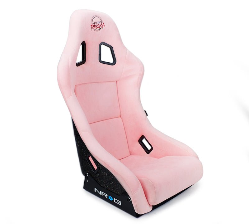 NRG FRP Bucket Seat Prisma Edition w/ Pearlized Back and Pink Alcantara | Medium - JDMuscleSeats365563