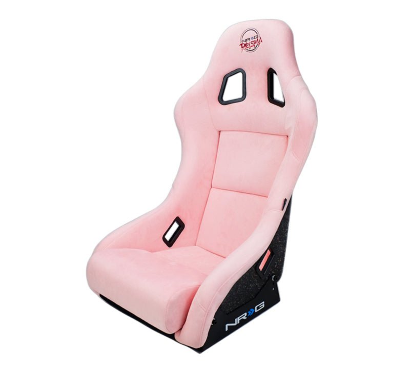 NRG FRP Bucket Seat Prisma Edition w/ Pearlized Back and Pink Alcantara | Medium - JDMuscleSeats365563