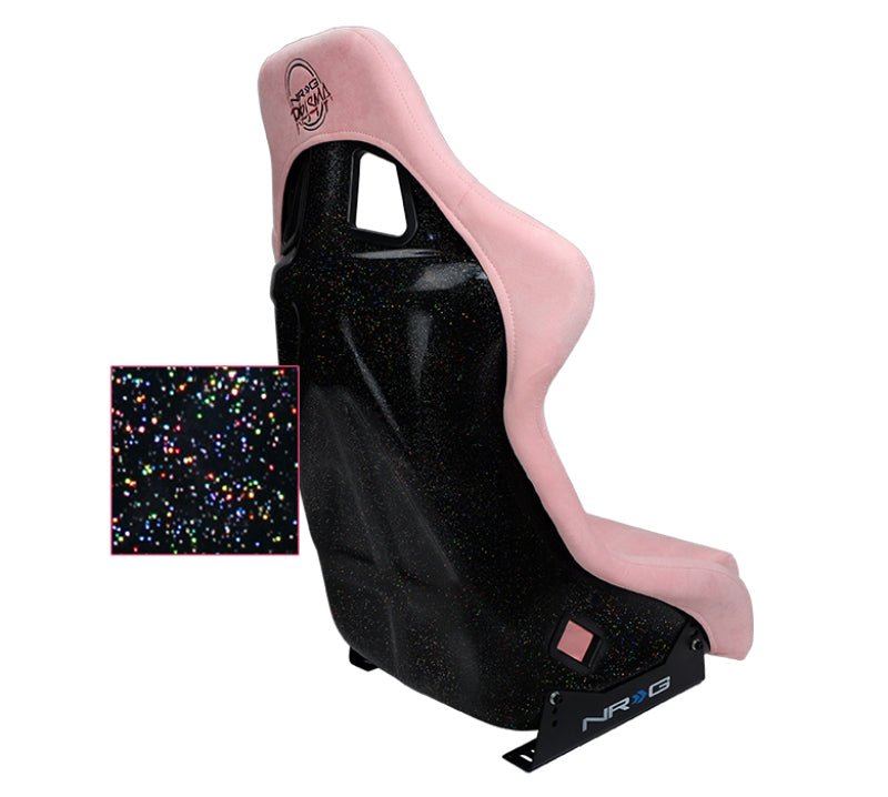 NRG FRP Bucket Seat PRISMA Edition W/ pearlized Back Pink Alcantara - Large - JDMuscleSeats322241