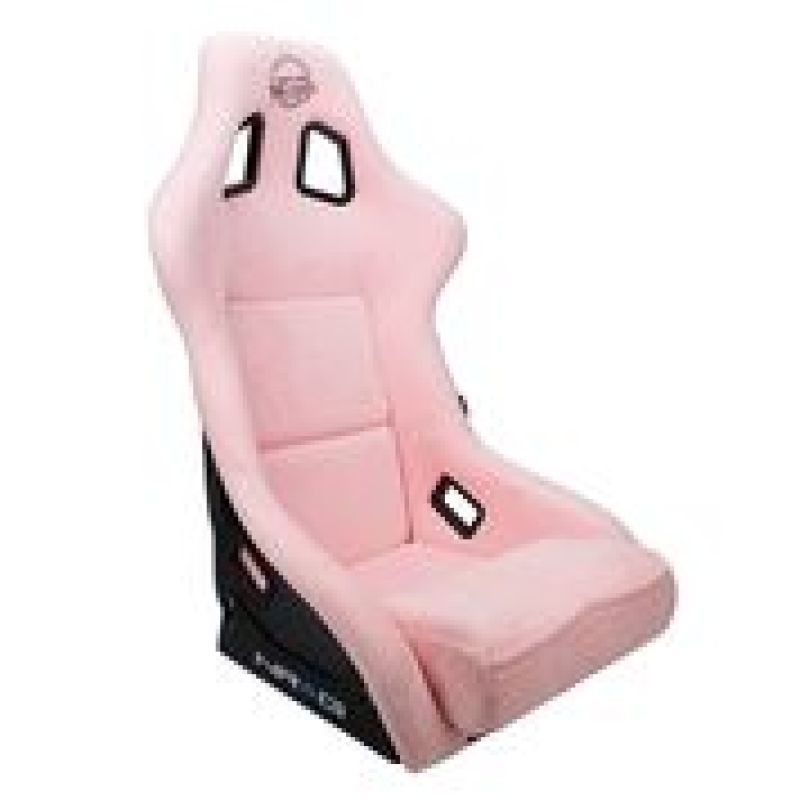 NRG FRP Bucket Seat PRISMA Edition w/ Pearlized Back/ Pink Alcantara w/ Phone Pockets - Large - JDMuscleSeats392765