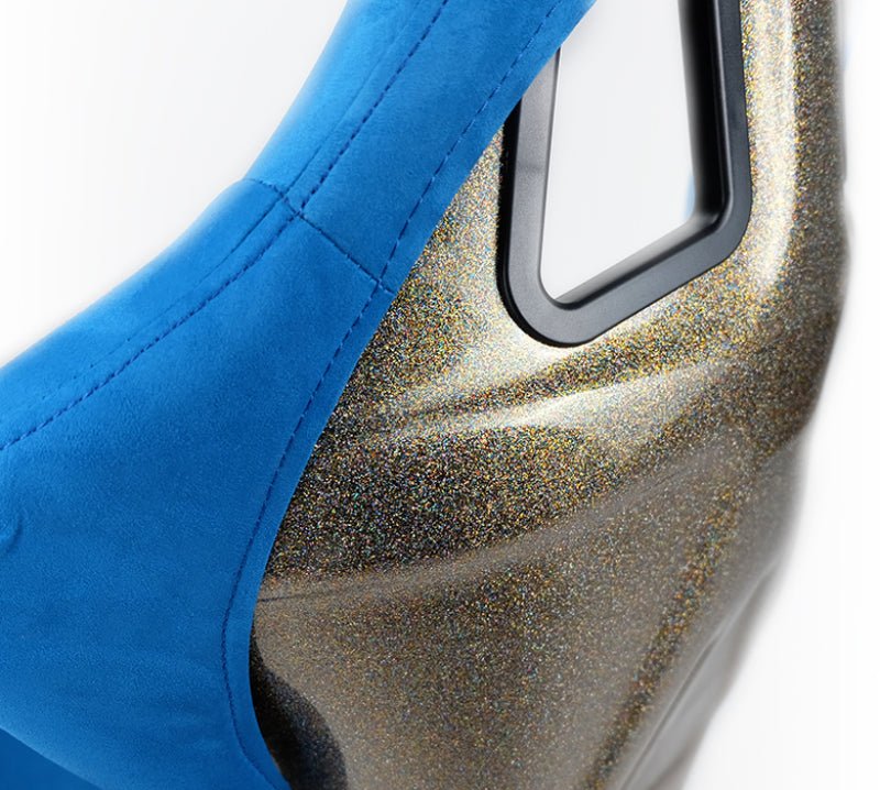 NRG FRP Bucket Seat ULTRA Edition - Large | Blue Alcantara/Gold Glitter Back - JDMuscleSeats340819