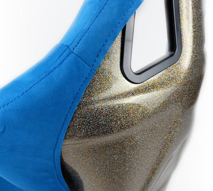 NRG FRP Bucket Seat ULTRA Edition - Large | Blue Alcantara/Gold Glitter Back - JDMuscleSeats340819