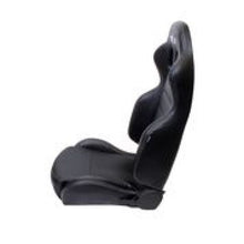 NRG Reclinable Sport Seats | Pair PVC Leather w/NRG Logo - Black w/White Stitching - JDMuscleSeats171256