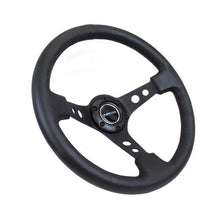 NRG Reinforced Steering Wheel | 350mm / 3in. Deep Blk Leather w/Blk Spoke & Circle Cutouts - Universal | RST-006BK