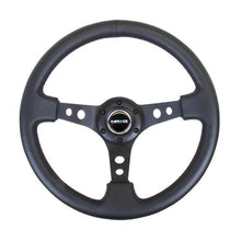 NRG Reinforced Steering Wheel | 350mm / 3in. Deep Blk Leather w/Blk Spoke & Circle Cutouts - Universal | RST-006BK