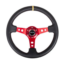 NRG Reinforced Steering Wheel | 350mm / 3in. Deep Blk Leather w/Red Spokes & Sgl Yellow Center Mark- Universal | RST-006RD-Y