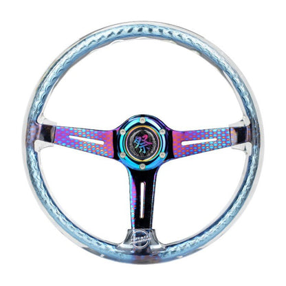 NRG Reinforced Steering Wheel | 350mm/2in. Deep Clear Acrylic Steering wheel w/Slits - Clr./Geo.Chr. - JDMuscleSteering Wheels416009