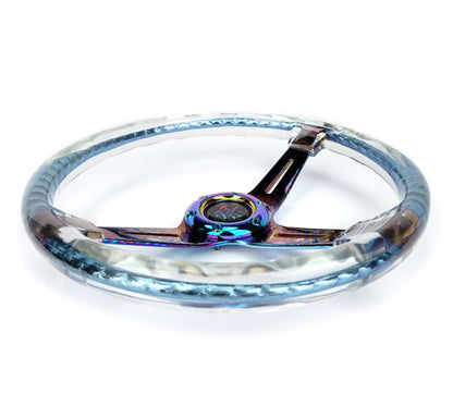 NRG Reinforced Steering Wheel | 350mm/2in. Deep Clear Acrylic Steering wheel w/Slits - Clr./Geo.Chr. - JDMuscleSteering Wheels416009