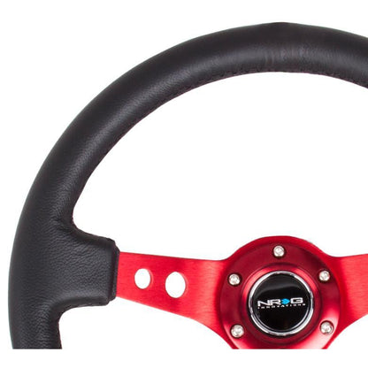 NRG Sport 3in Deep Steering Wheel 350mm Leather / Red Spokes - Universal (RST-006RD)-nrgRST-006RD-RST-006RD-Steering Wheels-NRG-JDMuscle
