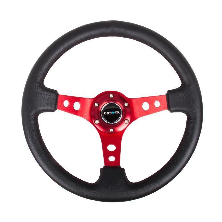 NRG Sport 3in Deep Steering Wheel 350mm Leather / Red Spokes - Universal | RST-006RD