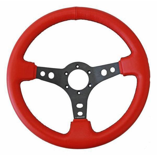 NRG Sport 3in Deep Steering Wheel 350mm Red leather w/ Black Stitching - Universal (RST-006RR-BS)-nrgRST-006RR-BS-RST-006RR-BS-Steering Wheels-NRG-JDMuscle