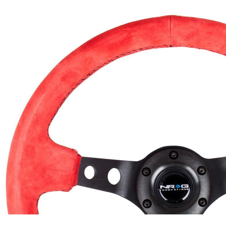 NRG Sport 3in Deep Steering Wheel 350mm Red Suede w/ Black Stitch - Universal | RST-006S-RR