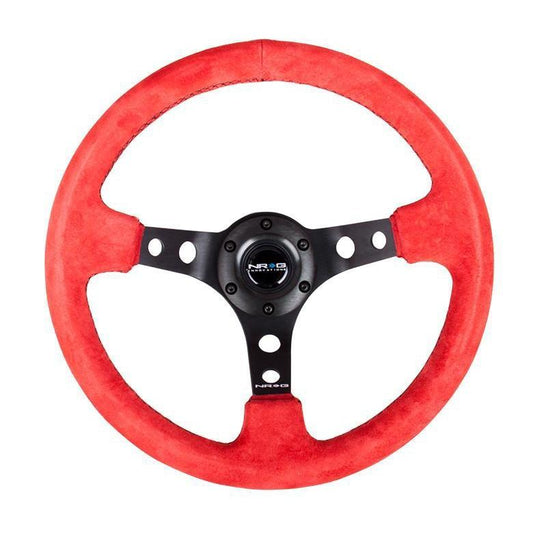 NRG Sport 3in Deep Steering Wheel 350mm Red Suede w/ Black Stitch - Universal (RST-006S-RR)-nrgRST-006S-RR-RST-006S-RR-Steering Wheels-NRG-JDMuscle