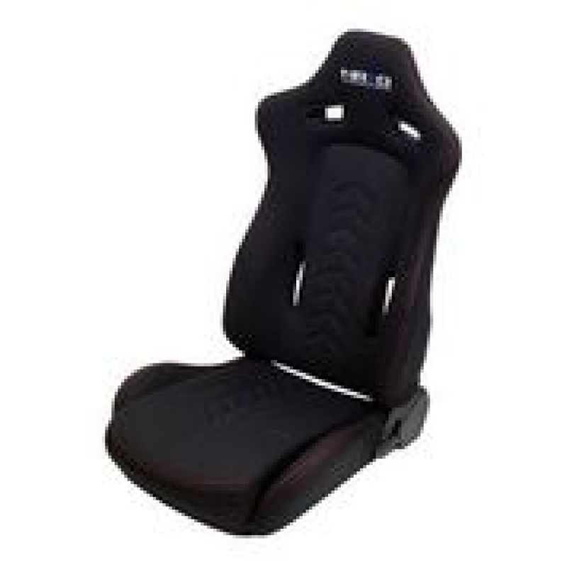 NRG Sport Seats | Pair Cloth w/NRG Logo & NRG Arrow Cushion Imprint - Black w/Red Stitch - JDMuscleSeats171254