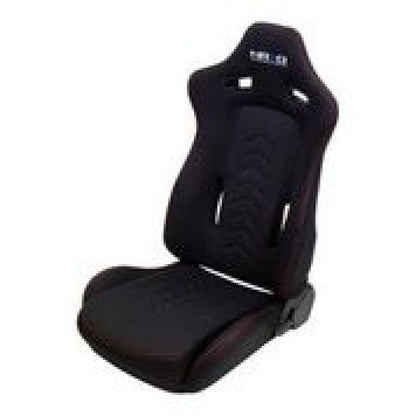 NRG Sport Seats | Pair Cloth w/NRG Logo & NRG Arrow Cushion Imprint - Black w/Red Stitch - JDMuscleSeats171254