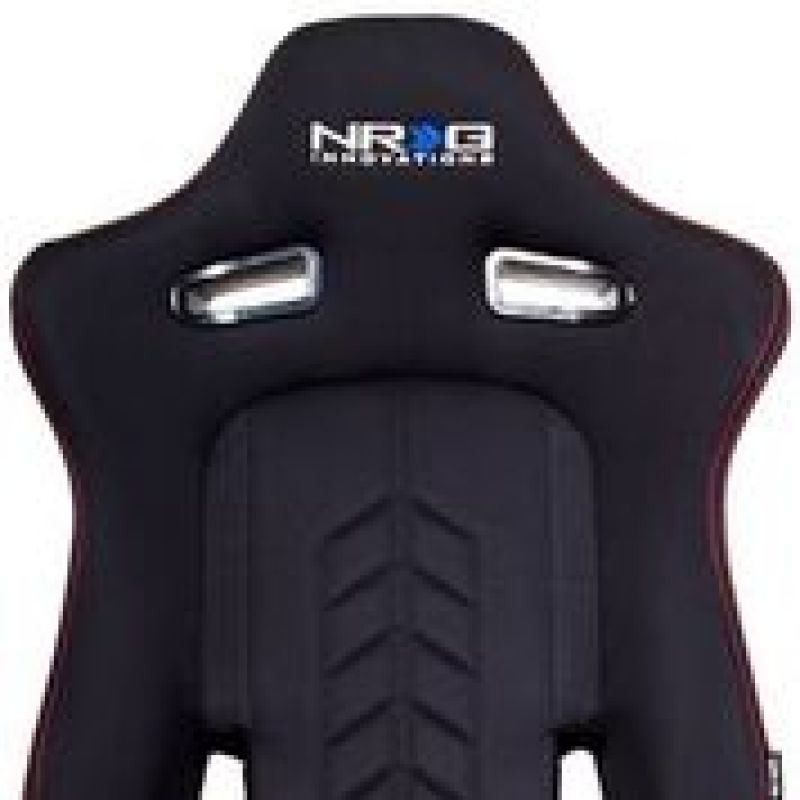 NRG Sport Seats | Pair Cloth w/NRG Logo & NRG Arrow Cushion Imprint - Black w/Red Stitch - JDMuscleSeats171254