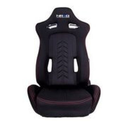 NRG Sport Seats | Pair Cloth w/NRG Logo & NRG Arrow Cushion Imprint - Black w/Red Stitch - JDMuscleSeats171254