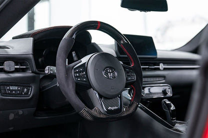 OLM CARBON PRO STEERING WHEEL CARBON FIBER AND ALCANTARA WITH RED STRIPE 2020-21 Toyota A90 Supra | OLMA.70223.1 - JDMuscleSteering WheelsOLMA.70223.1