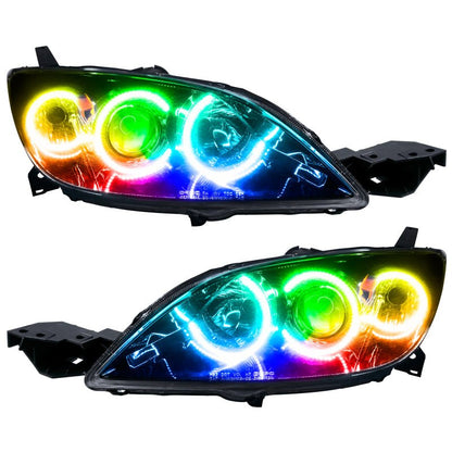 Oracle Pre - Assembled Halo Headlights 4DR Halogen Style SMD ColorSHIFT 2.0 Controller Mazda 3 2004 - 2009 | orl8174 - 333 - JDMuscleHeadlightsorl8174-333