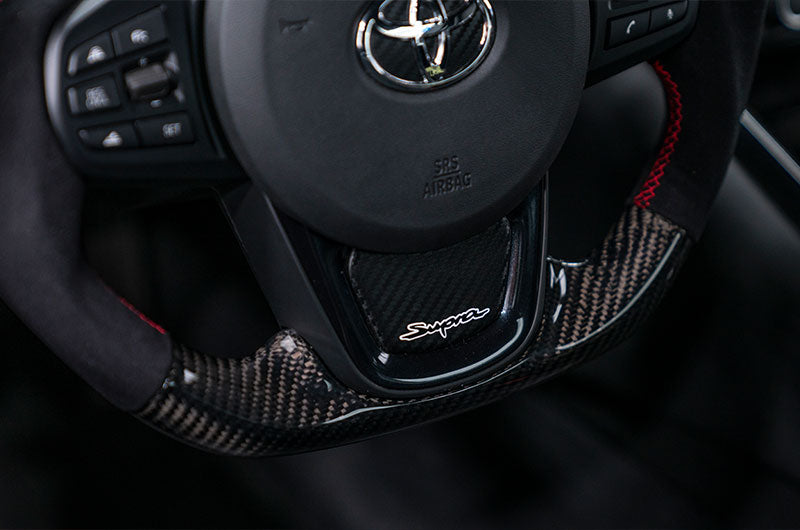 OLM CARBON PRO STEERING WHEEL CARBON FIBER AND ALCANTARA WITH RED STRIPE 2020-21 Toyota A90 Supra | OLMA.70223.1