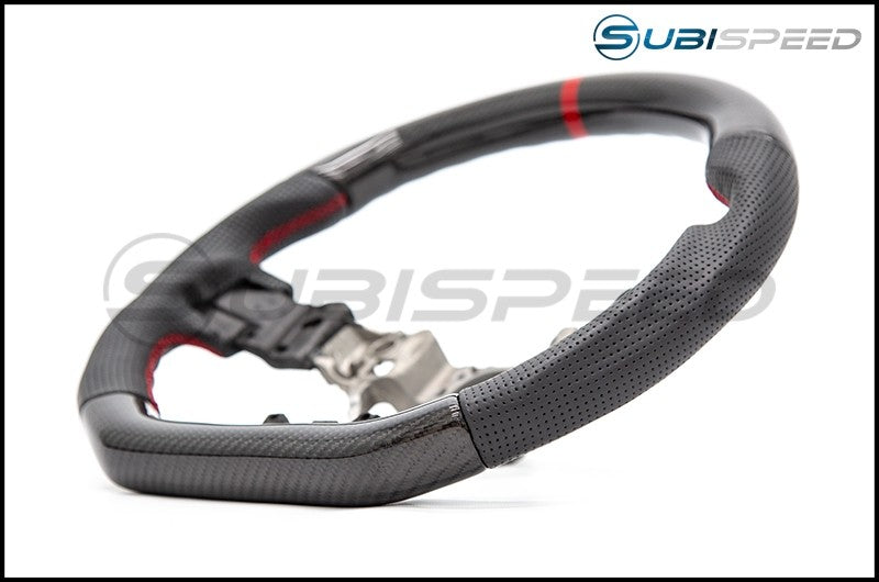 OLM CARBON PRO + 12R (LEATHER / CARBON / RED STRIPE) STEERING WHEEL 2015+ WRX / 2015+ STI | OLMA.70042.2