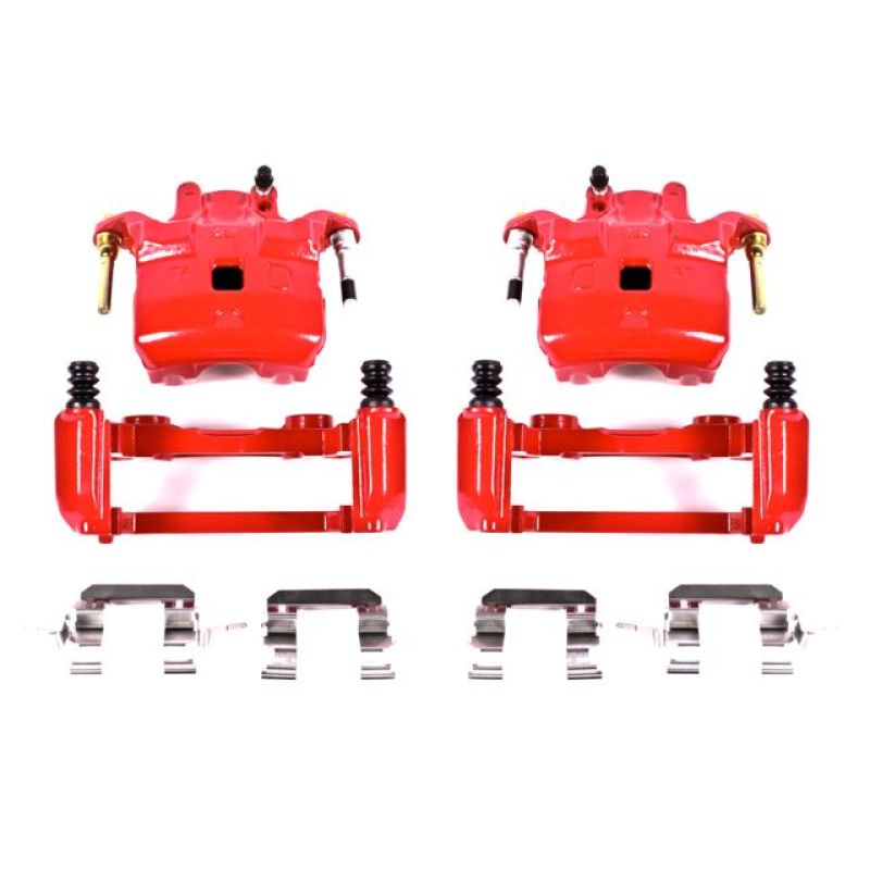 Power Stop [03 - 05 Infiniti 350Z/G35] Front Red Calipers With Brackets Pair - JDMuscleBrake Caliper Adapter BracketspsbS2690A