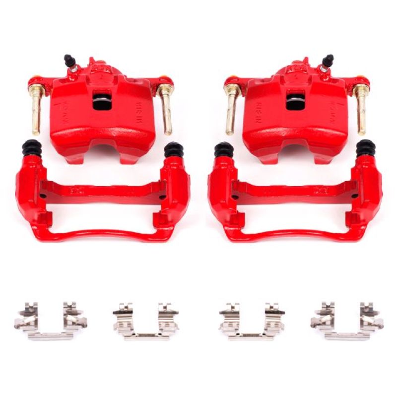 Power Stop Front Red Calipers w/ Brackets Pair Honda Civic 1993 - 1995 / Civic Del Sol 1993 - 1997 | S1614 - JDMuscleBrake Caliper Adapter BracketspsbS1614