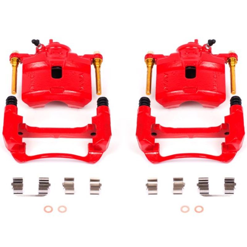 Power Stop Front Red Calipers w/ Brackets Pair Honda Prelude 1992 - 1996 | S1598 - JDMuscleBrake Caliper Adapter BracketspsbS1598