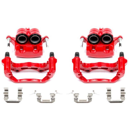 Power Stop Front Red Calipers w/ Brackets Pair Infiniti G35 2005 - 2007 / Nissan 350Z 2006 - 2008 | S2870A - JDMuscleBrake Caliper Adapter BracketspsbS2870A