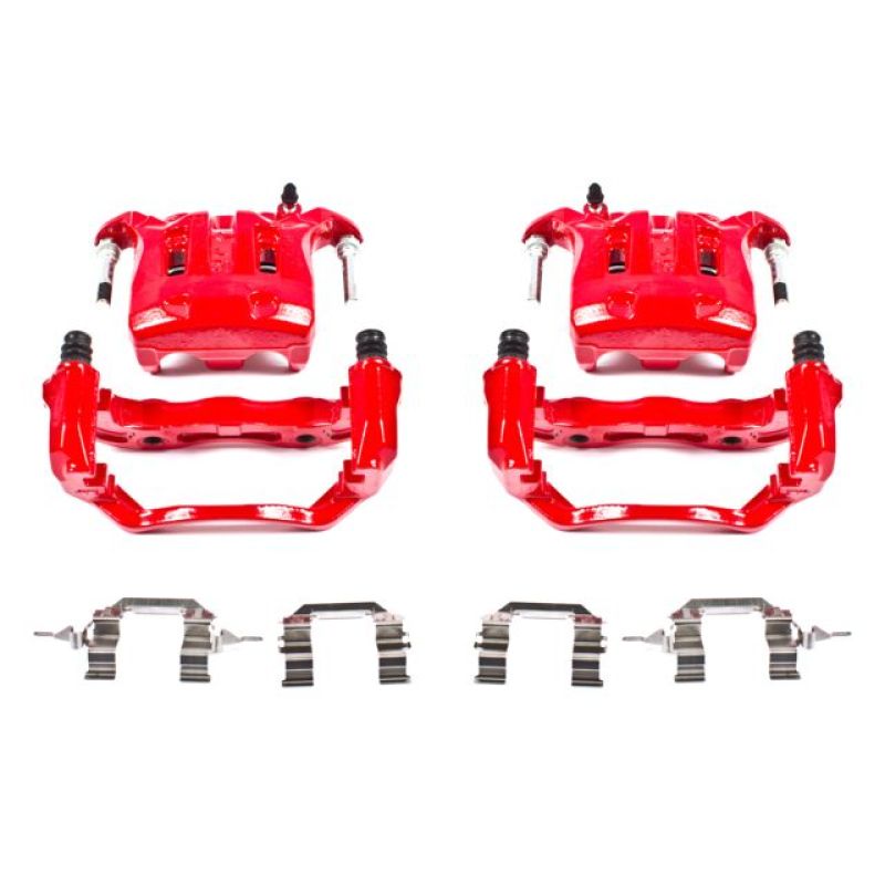 Power Stop Front Red Calipers w/ Brackets Pair Infiniti Q45 2002 - 2006 / M45 2003 - 2004 | S2870 - JDMuscleBrake Caliper Adapter BracketspsbS2870