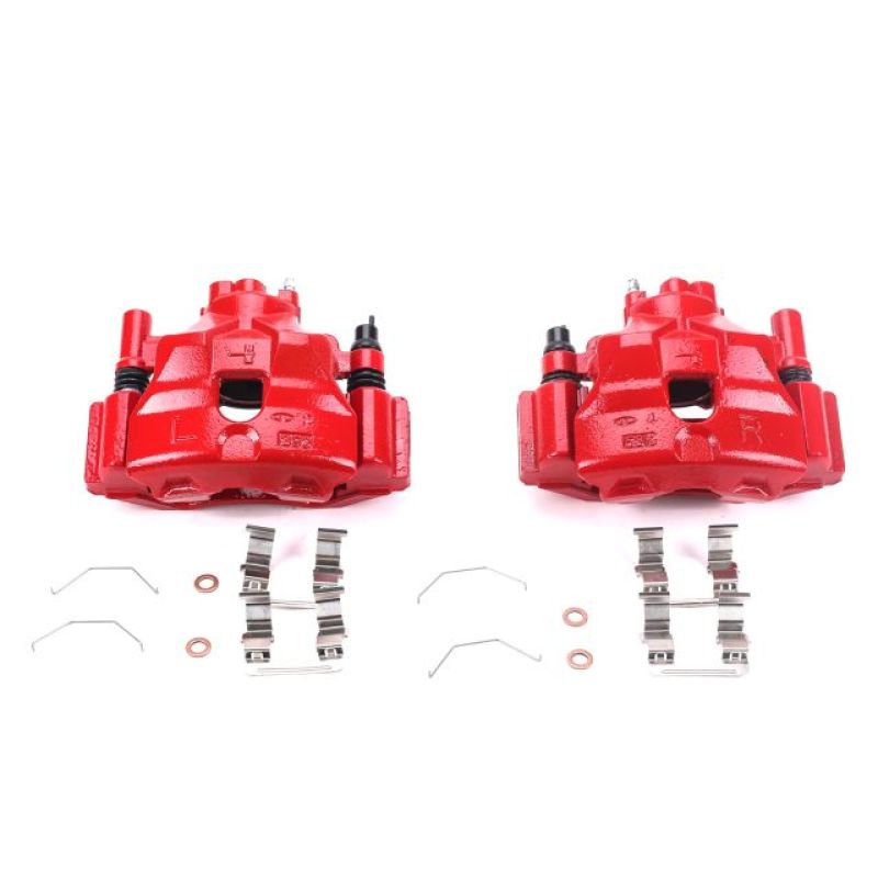 Power Stop Front Red Calipers w/ Brackets Pair Mazda 6 2003 - 2005 | S2706 - JDMuscleBrake Caliper Adapter BracketspsbS2706