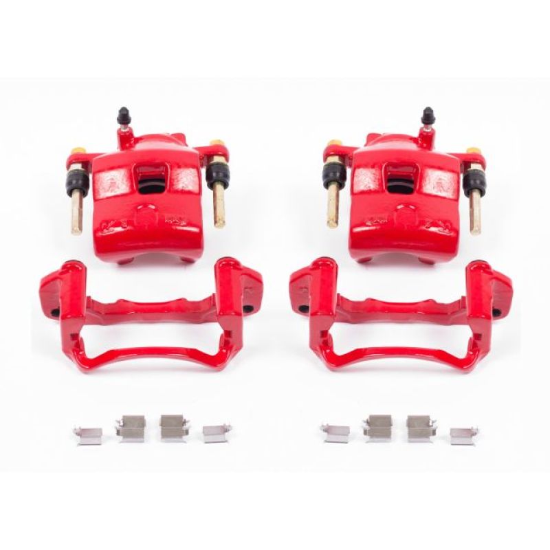 Power Stop Front Red Calipers w/ Brackets Pair Mazda Protege 1999 - 2001 | S2602 - JDMuscleBrake Caliper Adapter BracketspsbS2602