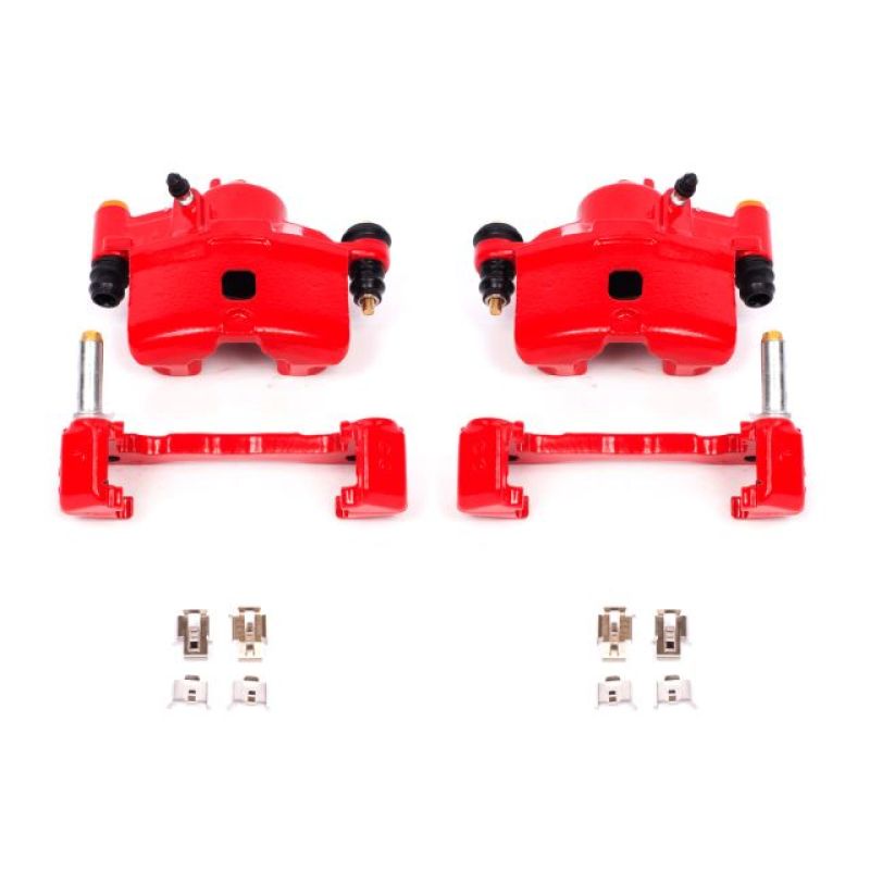 Power Stop Front Red Calipers w/Brackets Pair Honda Civic 1990 - 2000 / CRX 1990 - 1991 | S1379 - JDMuscleBrake Caliper Adapter BracketspsbS1379