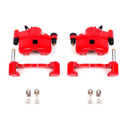 Power Stop Front Red Calipers w/Brackets Pair Honda Civic 1990 - 2000 / CRX 1990 - 1991 | S1379 - JDMuscleBrake Caliper Adapter BracketspsbS1379