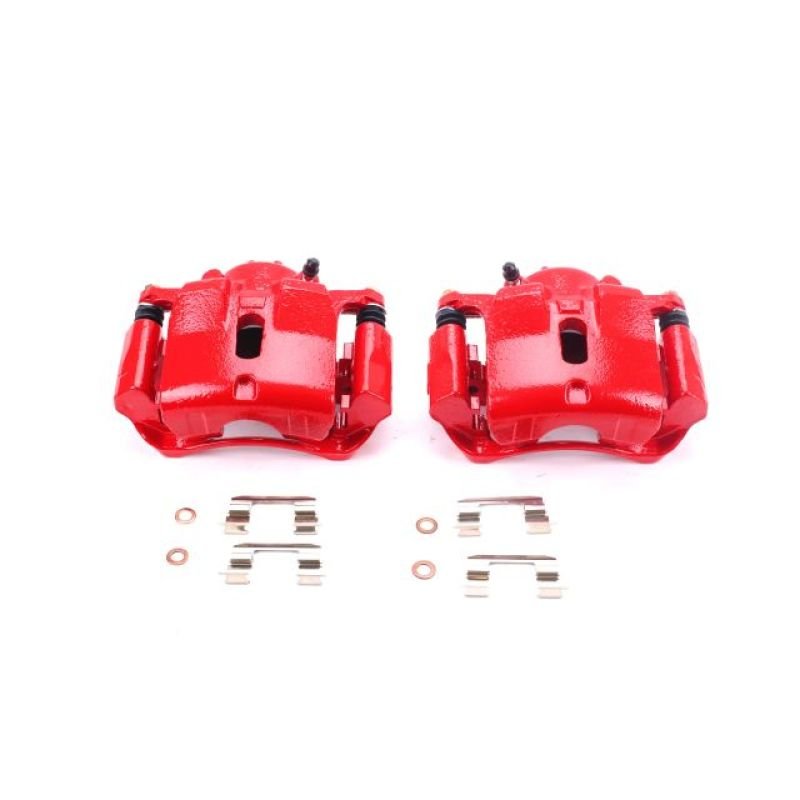 Power Stop Front Red Calipers w/Brackets Pair Honda Pilot 2003 - 2008 | S2670 - JDMuscleBrake Caliper Adapter BracketspsbS2670
