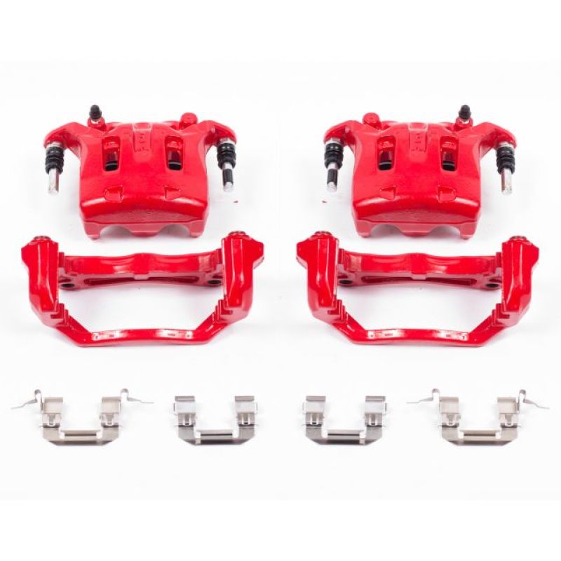 Power Stop Front Red Calipers w/Brackets Pair Infiniti M35 2006 - 2012 / M45 2006 - 2010 / G35 2007 - 2008 / EX35 2008 - 2012 / G25 2011 - 2012 / G37 2011 - 2013 / Nissan 350Z 2009+ / 370Z 2009 - 2019 / Murano 2011 - 2014 | S2870B - JDMuscleBrake Caliper Adapter BracketspsbS2870B