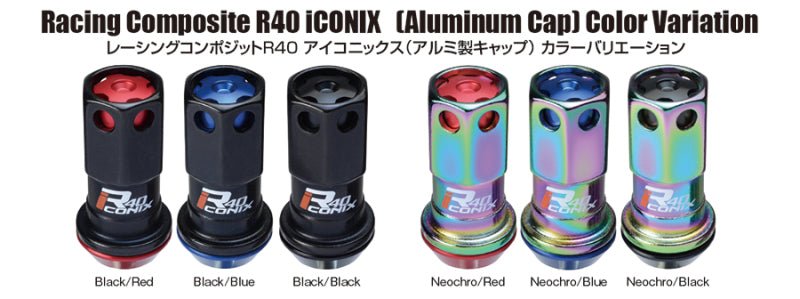 Project Kics 12X1.25 Neo Chrome R40 Iconix Lock & Lug Nuts - 16+4 | Black Cap | WRIA13NK - JDMuscleLug NutspjkWRIA13NK