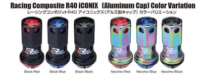 Project Kics 12X1.25 Neo Chrome R40 Iconix Lock & Lug Nuts - 16+4 | Black Cap | WRIA13NK - JDMuscleLug NutspjkWRIA13NK